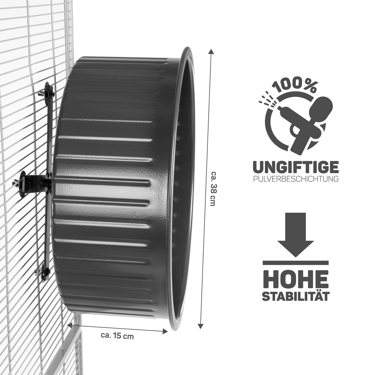 Montana Cages | Artgerechtes Metalllaufrad für Degus und Chinchillas | extra groß mit Ø 38cm
