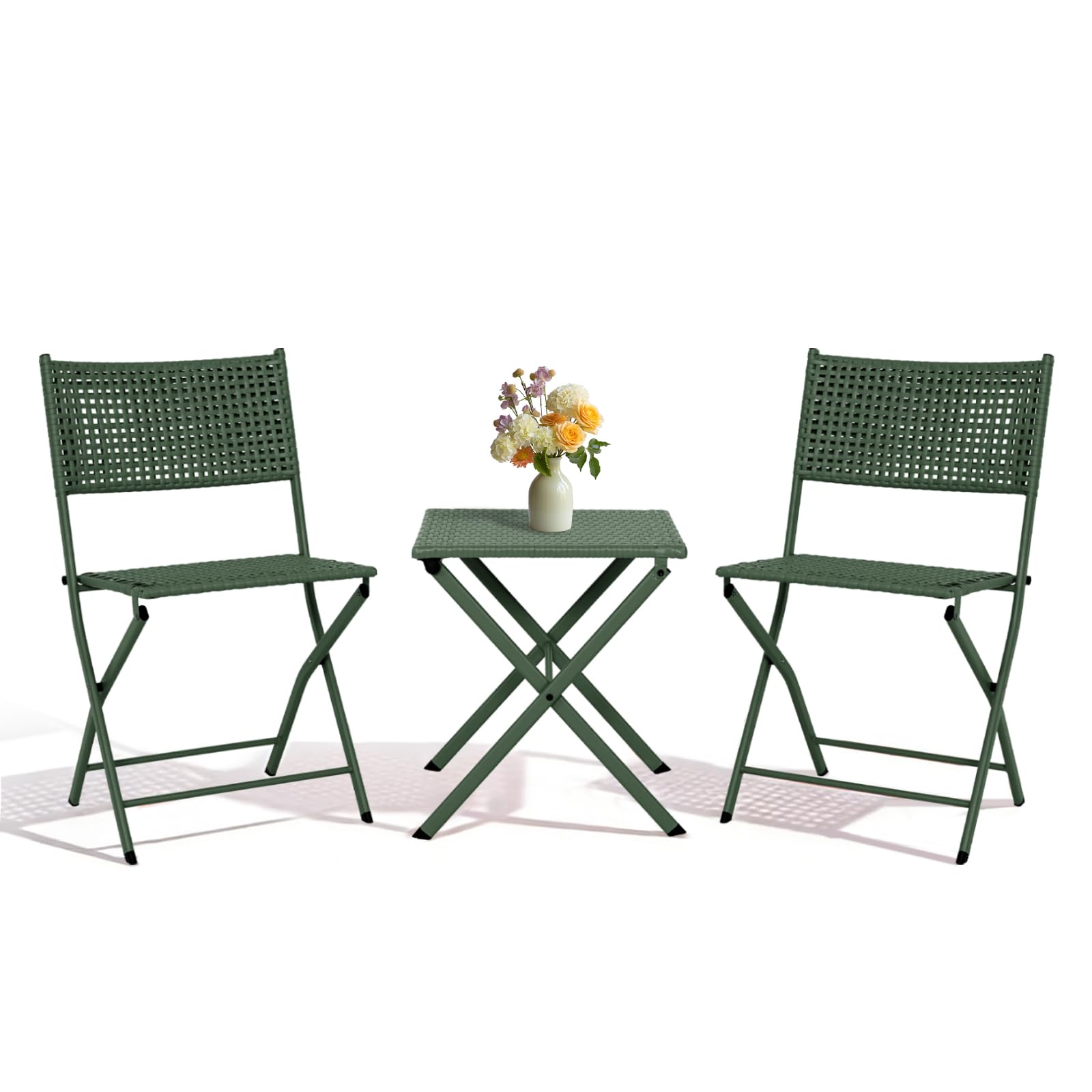 Jadoxy Patio 3 Piece Folding Bistro Set Premium Steel Outdoor Furniture Portable Rust-Resistant Patio Table & Chairs for Balcony Garden Bistro (Dark Green) — image 1