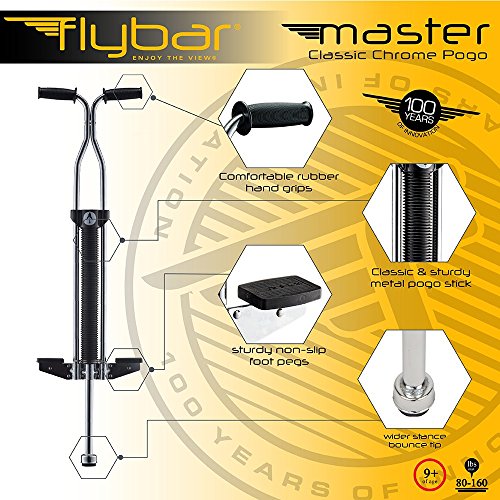 Flybar Chrome Master Pogo Stick For Kids Ages 9 & Up 80 to 160 Lbs – Classic Chrome Body With Rubber Hand Grips - Thumbnail 2