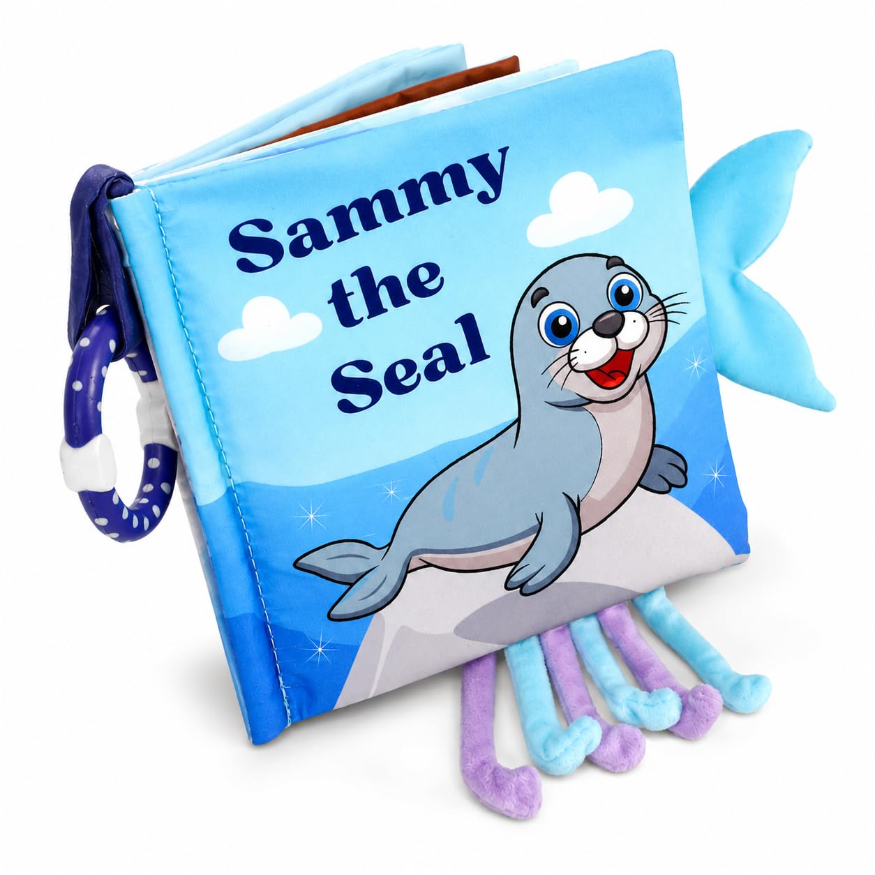 Soft Crinkle Cloth Book for Babies 0-18 Months – High Contrast Sensory Story Book with Teether, Mirror & Textures, Newborn Tummy Time Toy, Baby Shower for Boys & Girls – Sammy the Seal
