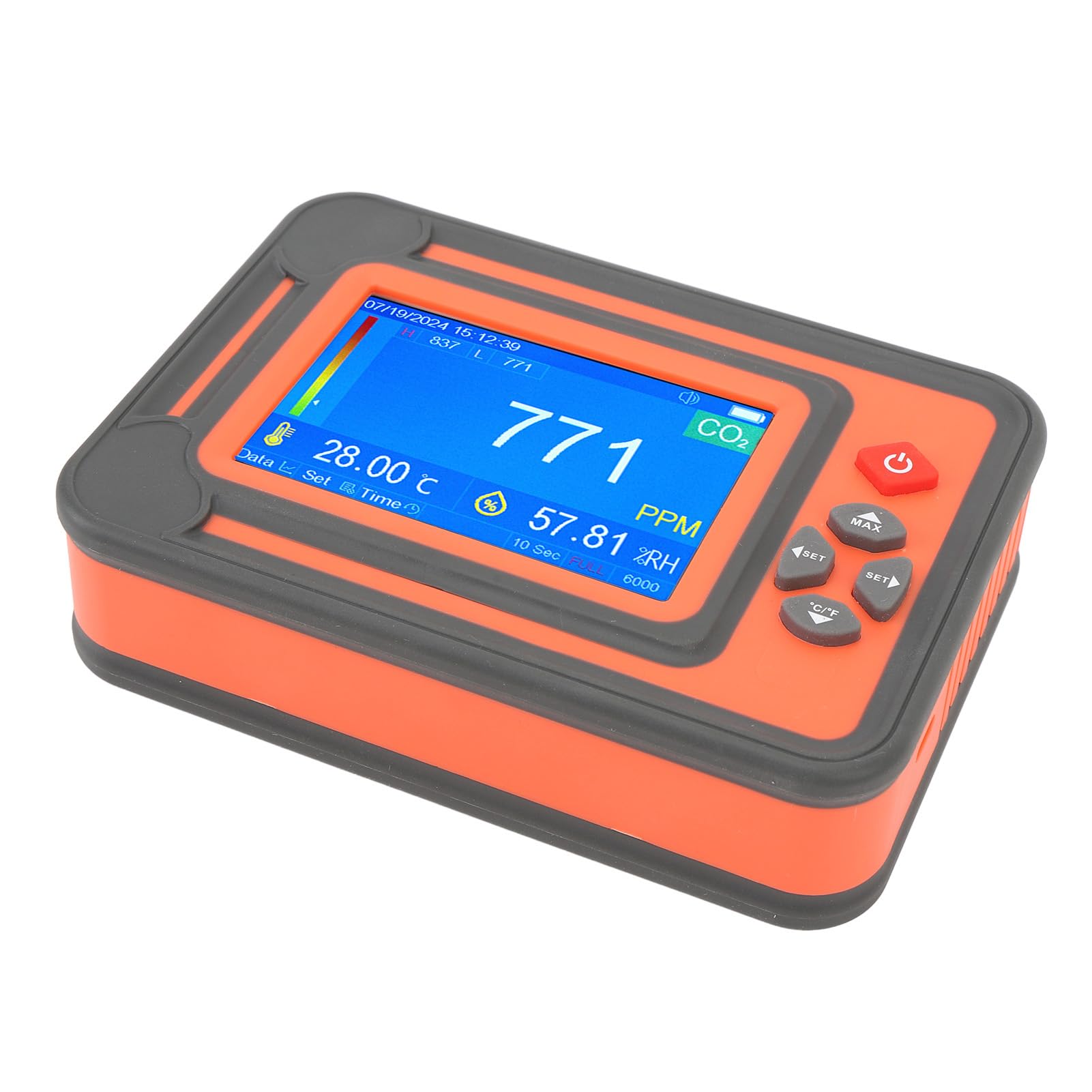 Medidor de Humedad de Temperatura del Detector de CO2 con Almacenamiento de Datos de Alarma para el Monitoreo de la Calidad del Aire Mejora los Rendimientos de los Cultivos Duración de la Batería
