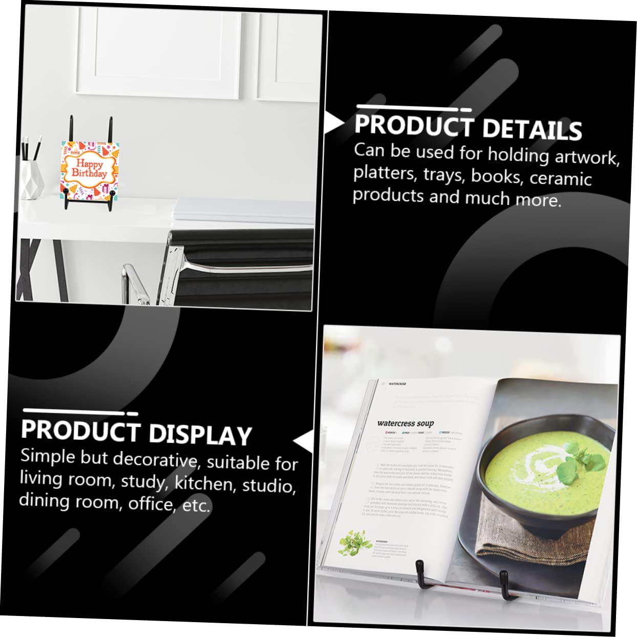 GOOHOCHY 4Pcs Metal Plate Stands Iron Display Racks for Photos Books and Decorative Plates Elegant Storage for Home and Events