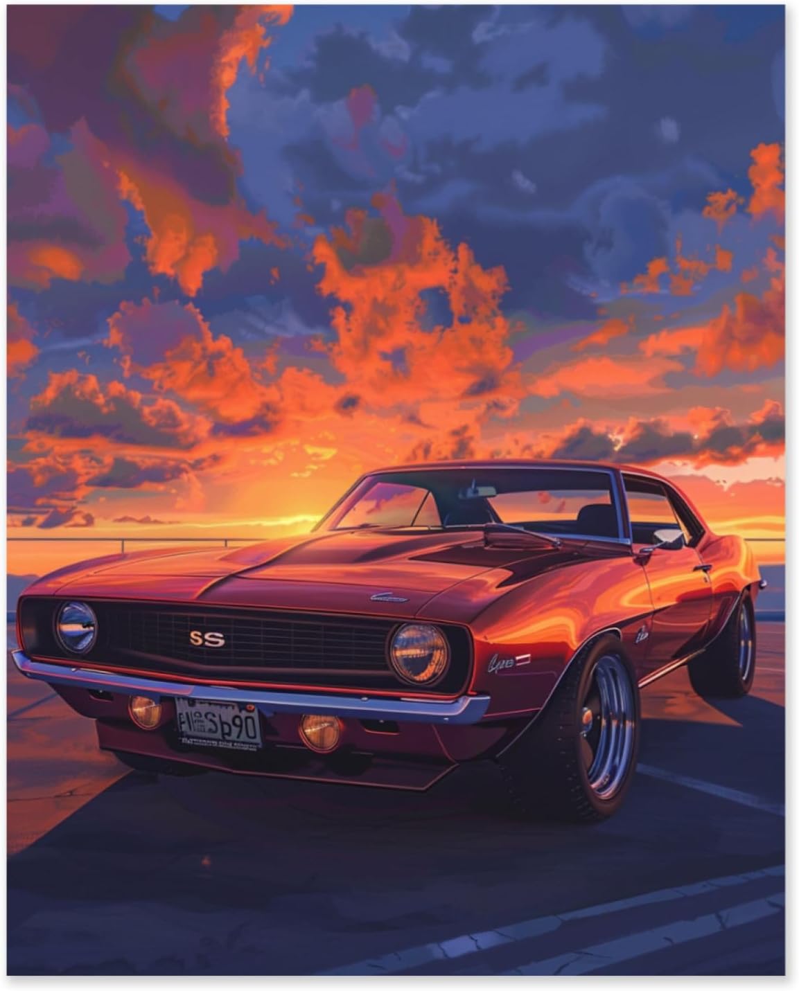 YONkerss Sunset Muscle Car Paint by Numbers Kit for Adults