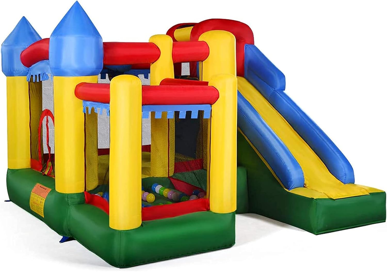 Inflatable Game Area in Oxford with Toboggan Ball Basket for Children Multicolored 300 x 300 x 210 cm (The Blower Not Included)