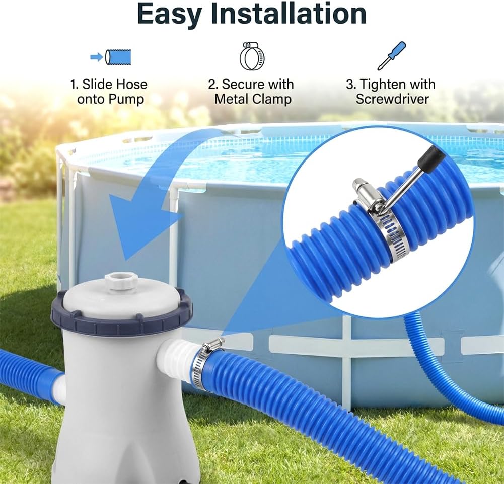 Pool Hoses for Above Ground Pools, 4 Pack 1.25 x 59 Inch Pool Filter Pump Hoses, Pools Filter Hose Accessory Pools Pump Replacement with 8 Metal Clamps and 2 Pipe Holders(COLOR:Blue)