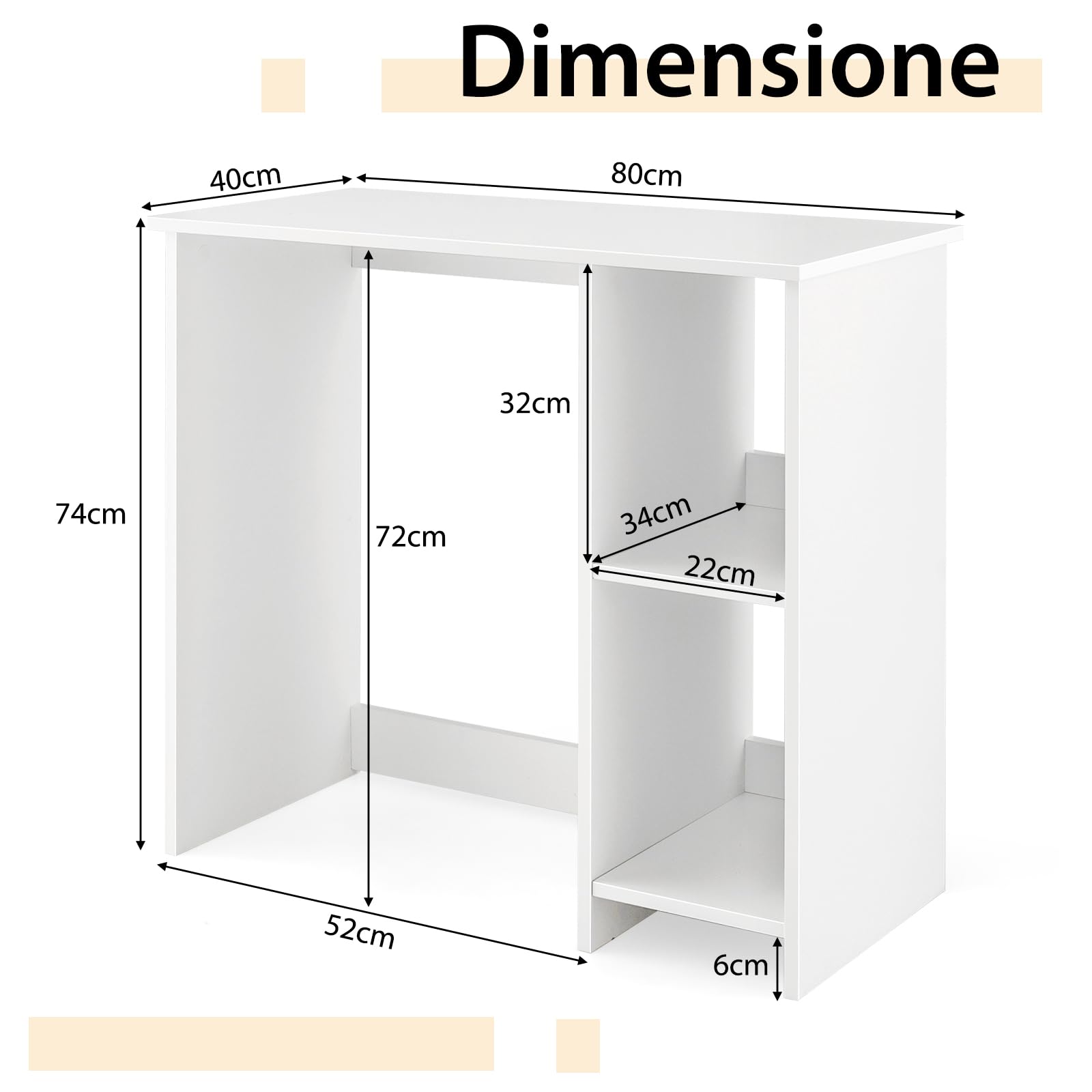 COSTWAY Scrivania per Computer in Legno con 2 Ripiani per Ambienti Piccoli, Scrivania Moderna e Salvaspazio da Casa e Ufficio, 80 x 40 x 74 cm (Bianco)