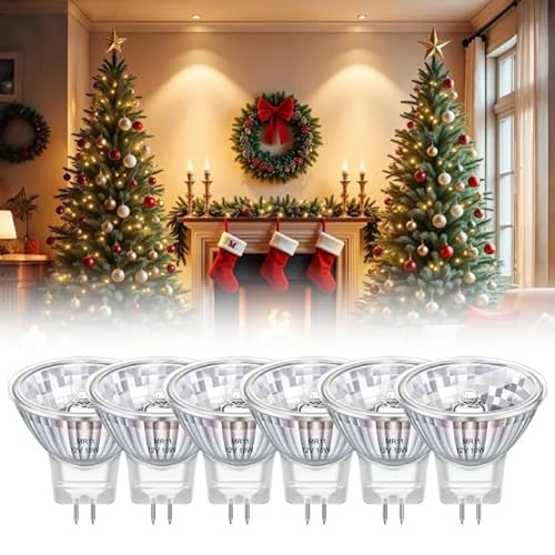 Blakapoo Pack de 6 Bombillas Reflectoras MR11 GU4 10W 12V, Bombilla GU4 Regulable, Blanco Cálido 2800K, Diámetro 35 mm, 2 Pines, Bombillas de Repuesto para árboles de Navidad de Fibra óptica