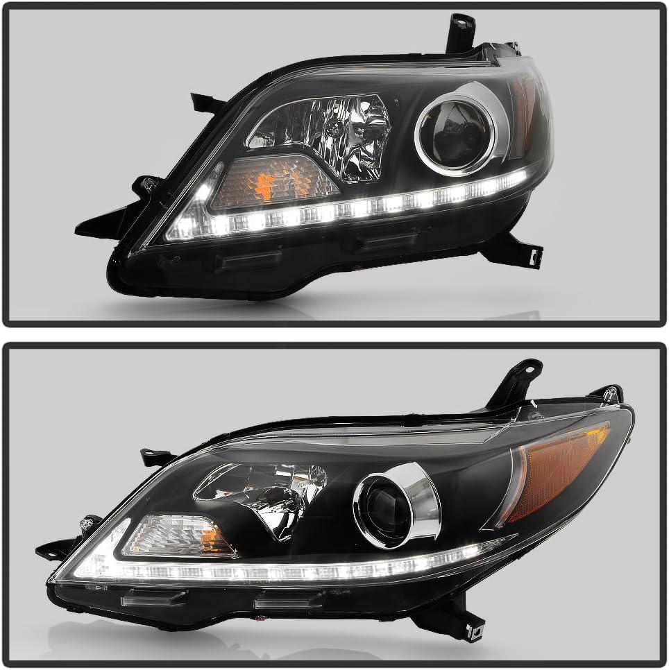 ACANII - For [Halogen Model] 2011-2020 Toyota Sienna Upgrade LED DRL Style Black Housing Projector Headlights Headlamps