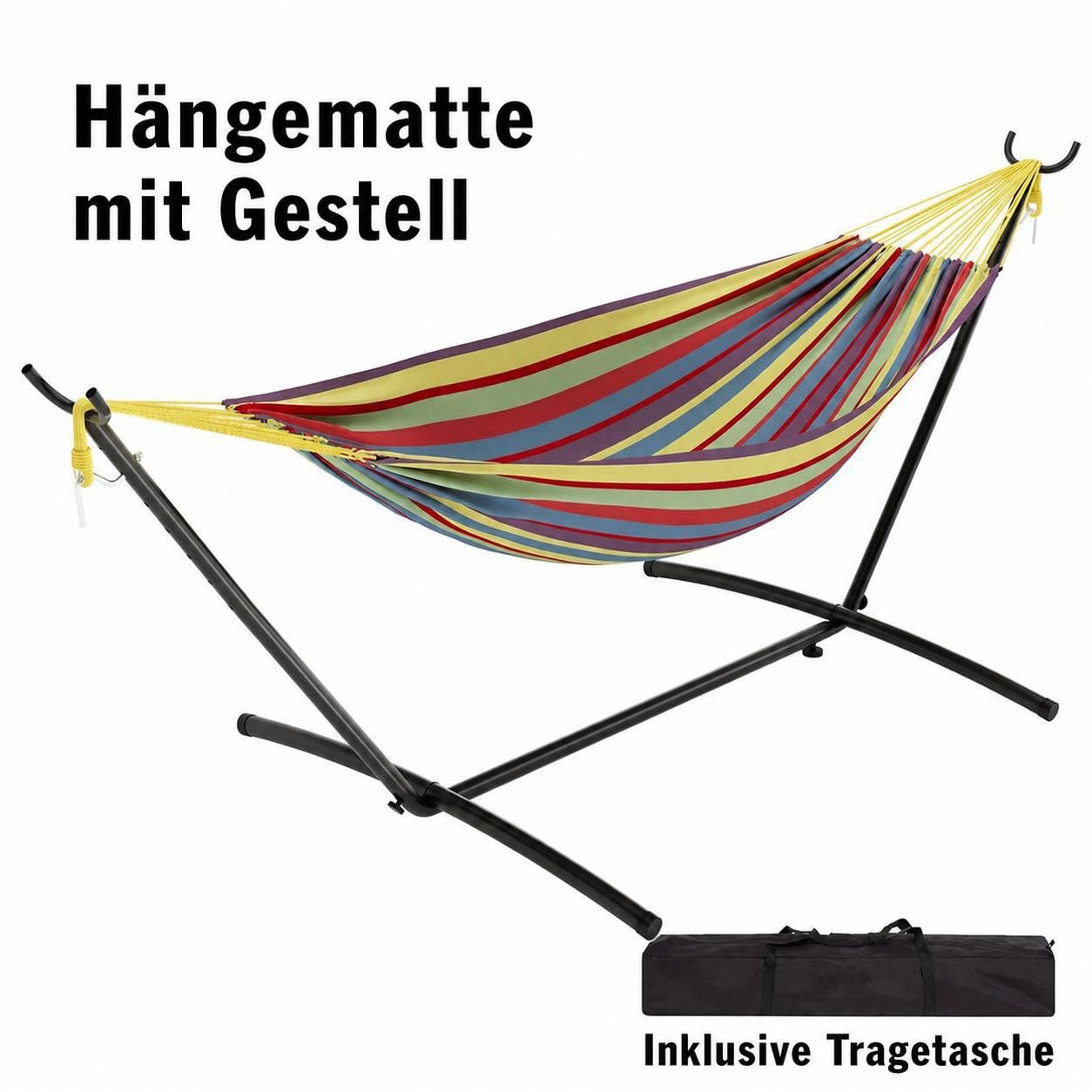 Hamac Double avec Support Acier Robuste Portable Pliable Sac Transport Jardin terrasse extérieur