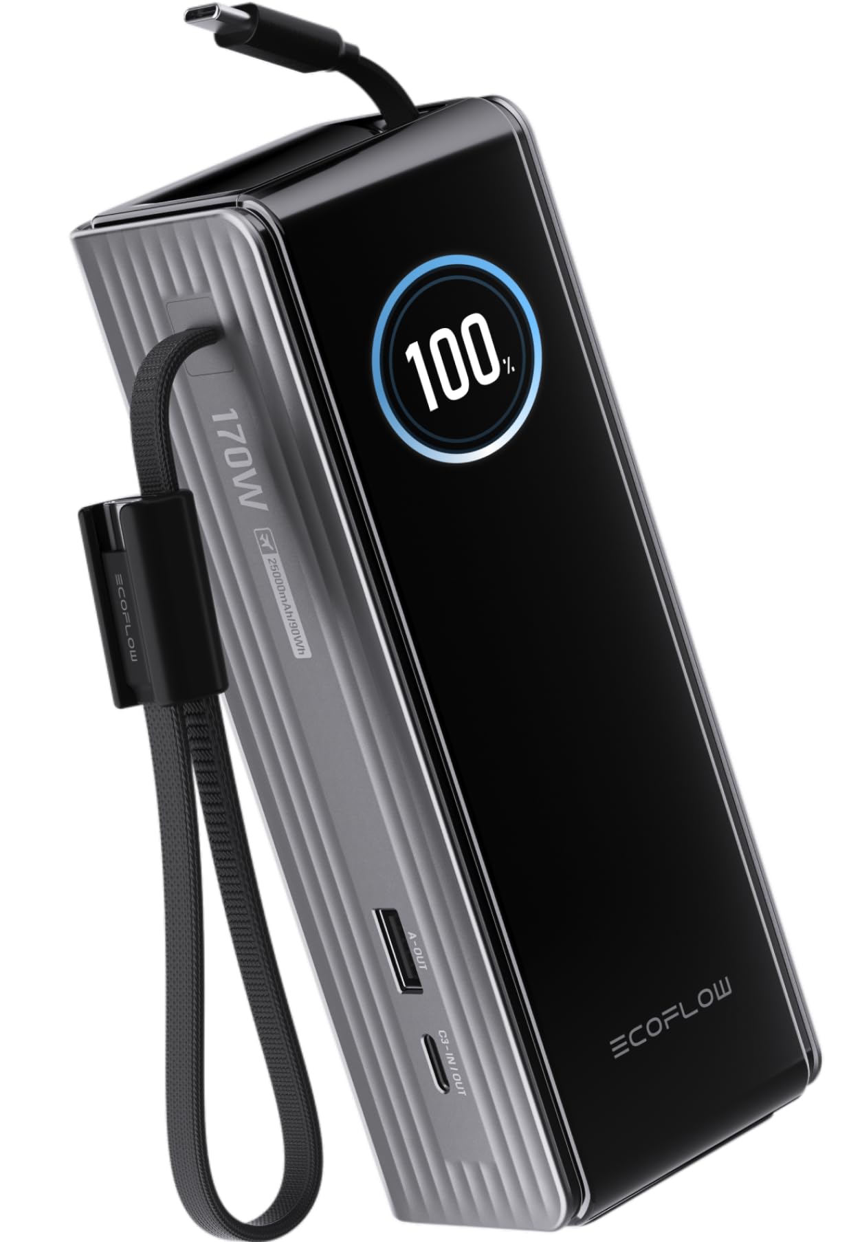 EF ECOFLOW Rapid Power Bank 25 000mAh 170W 100W Built-in and Retractable Cables Portable Charger with Triple 100W