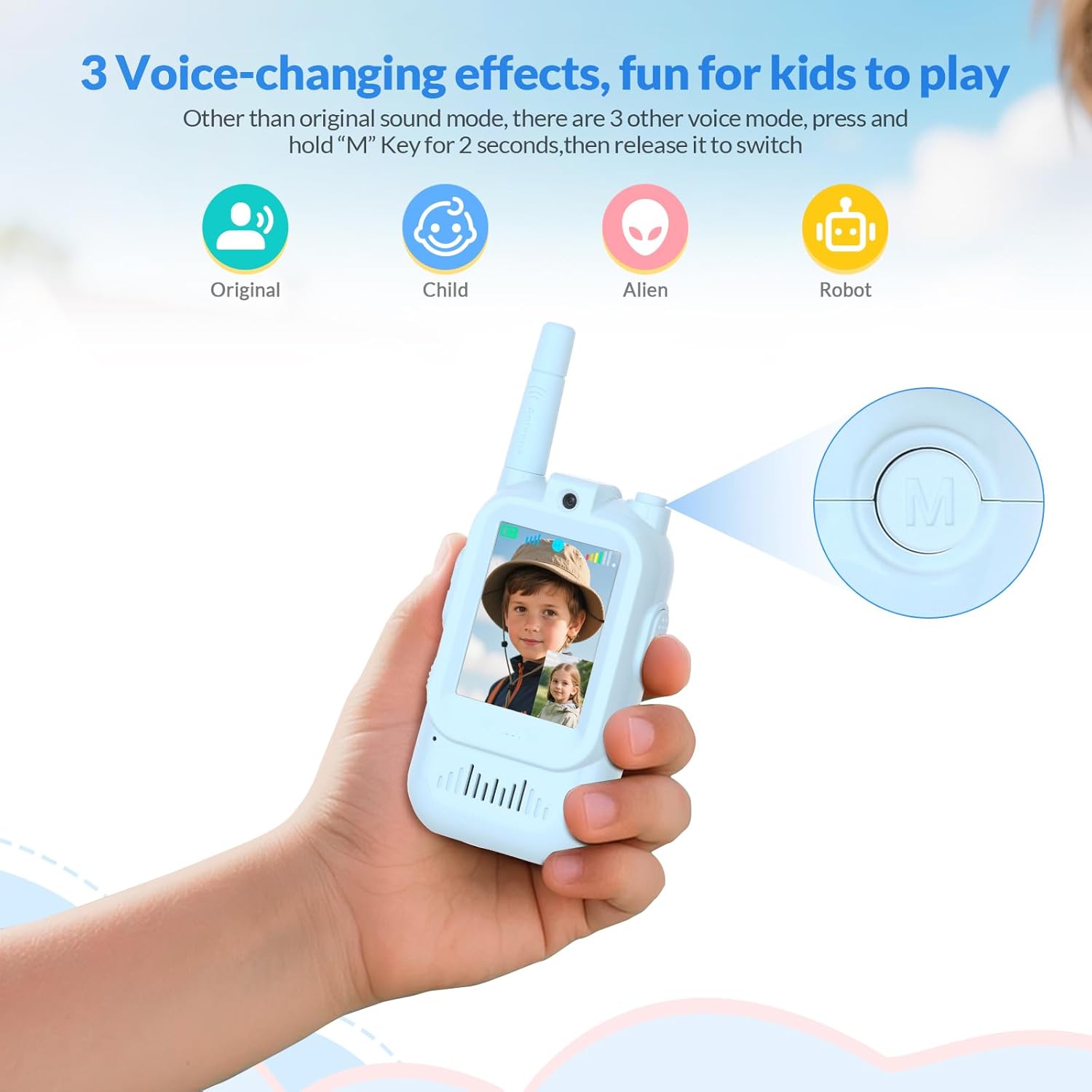 Video Walkie Talkies for Kids – Kids Walkie Talkies 2 Pack with HD Camera & Voice Changer, 1000 Feet Range, Birthday Toys Gifts for Indoor Play, Camping, Hiking, Travel, Boys Girls Age 3+ (Pink/Blue) - Image 5