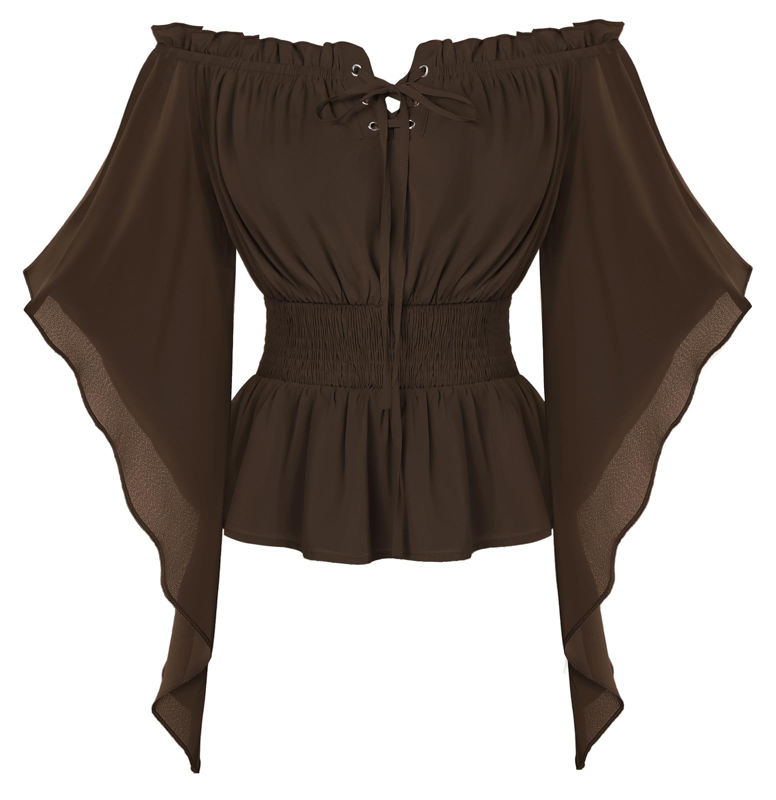 SCARLET DARKNESS Women's Renaissance Peasant Blouse Vintage Off Shoulder Fairy Costume Dark Brown M — image 1