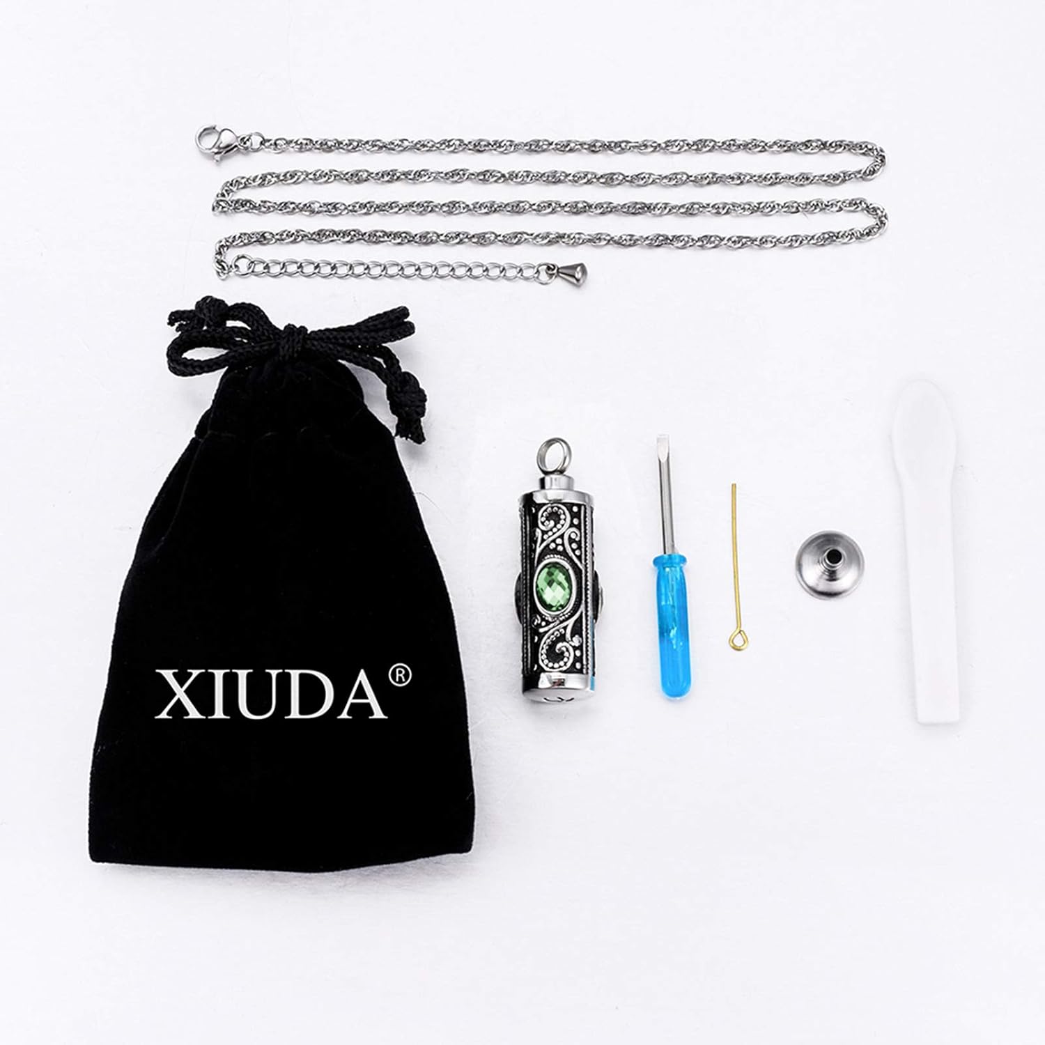 XIUDA Crystal Cremation Urn Necklace for Ashes Keepsake Stainless Steel Memorial Pendant with Flower - Image 7