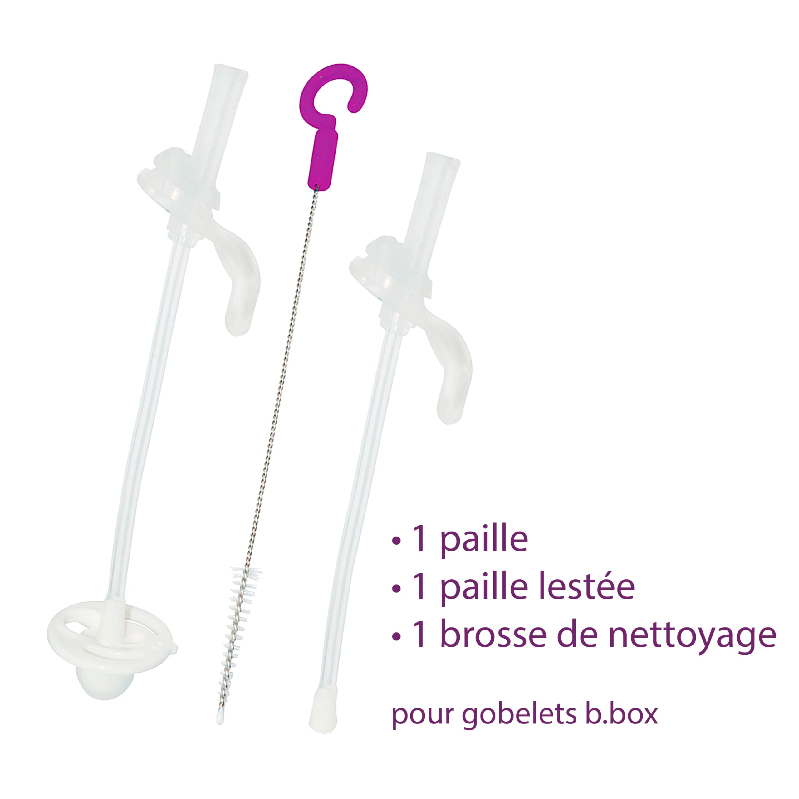 b.box Lot de pailles de rechange pour gobelet : comprend 1 paille de rechange avec poids, 1 brosse de nettoyage, compatible avec les gobelets b.box Sippy