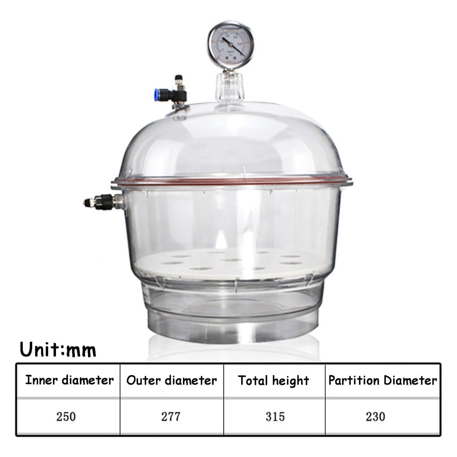 Generisch Vakuum-Exsikkator, 250 mm klare Acryl-Vakuumkammer, Kleiner Labor-Exsikkator, Glaswaren mit Doppelventilen, Druckmesser, versiegeltes Polycarbonat-Kunststoffgefäß for Labortrockner