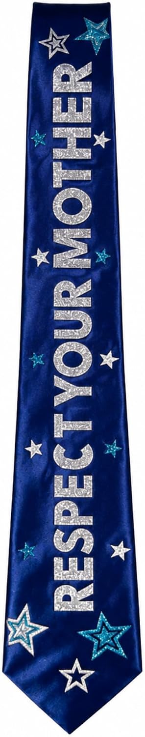 ASVP Shop Respect Your Mother Glitter Star Necktie – Fun Novelty Tie - Sparkly Letter & Star Design, Party Costume Halloween