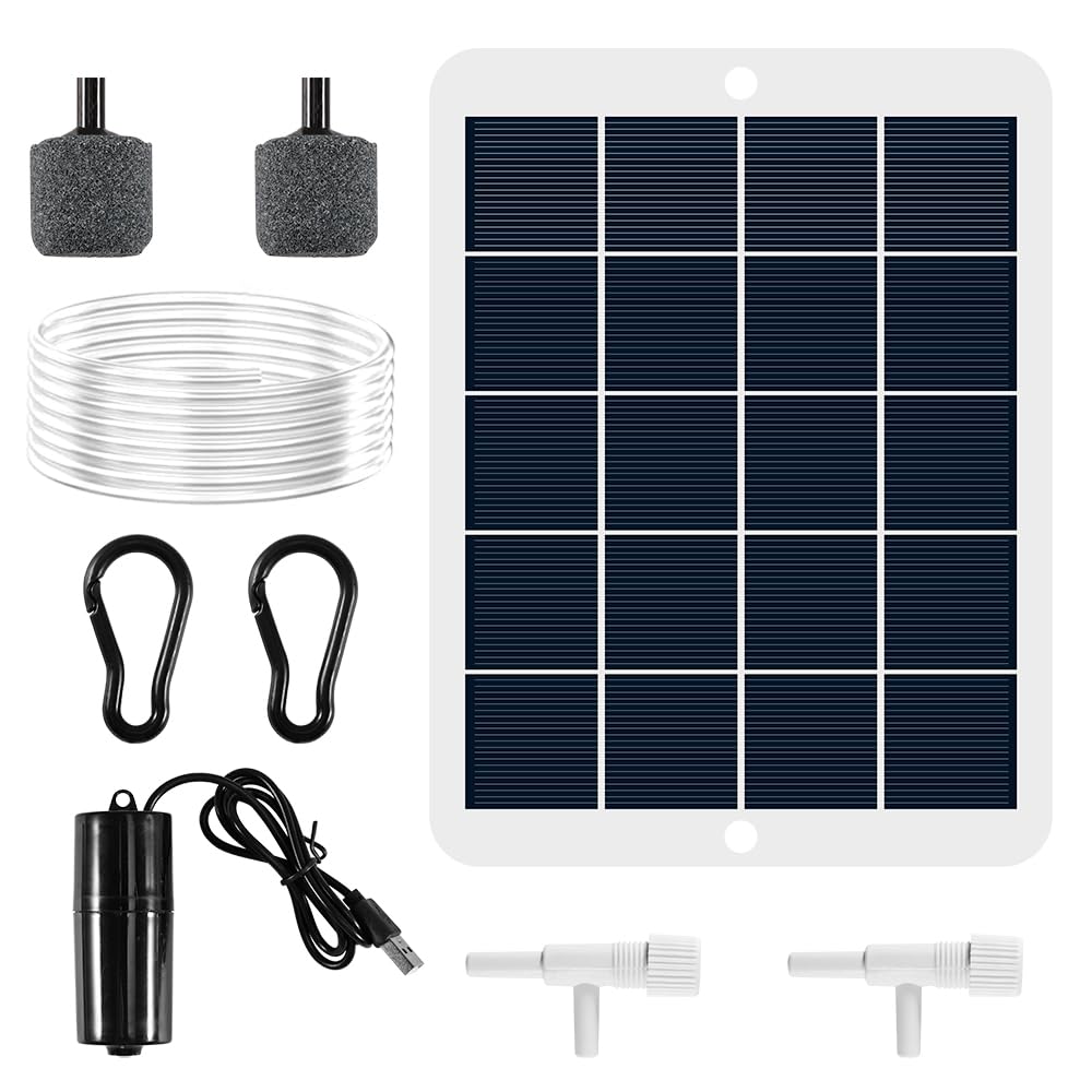 Set di pompe per ossigeno a energia solare, con pannello solare portatile da 3 W, 5 V, doppio erogatore d'aria, piccola pompa ad aria silenziosa, per stagno, acquario, stagno e stagno