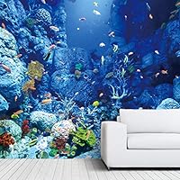 Wall Mural Underwater with Coral Reef and Colorful Fish Removable Self-Adhesive Wallpaper Wall Decoration for Bedroom Living Room - 66x96 inches