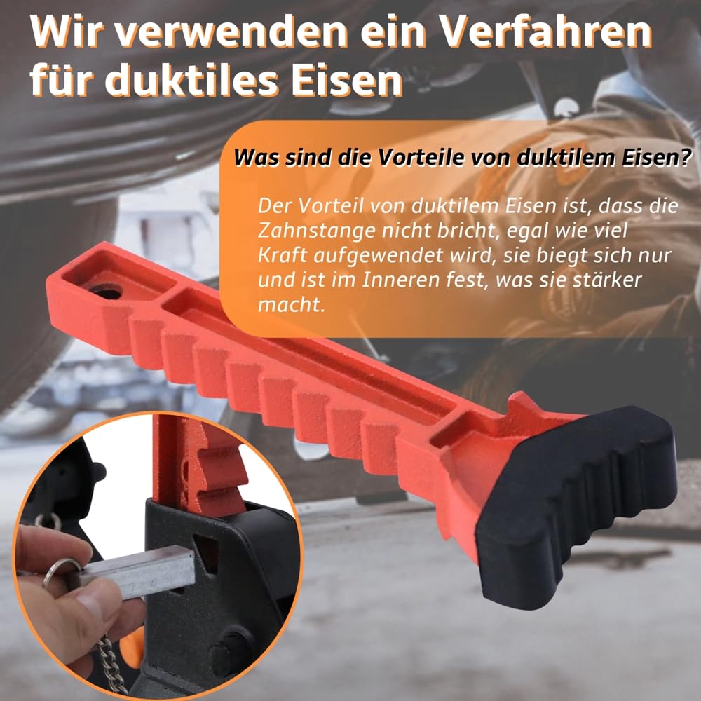 Melko 6000 kg, met veiligheidspen en 2 rubberen pads, autokrik, 6 T draagkracht, gietijzer, 9 standen, in hoogte verstelbaar 28-42,5 cm, 4 stuks x 6 ton Melko 6000 kg, met veiligheidspen en 2 rubberen pads, autokrik, 6 T draagkracht, gietijzer, 9 standen, in hoogte verstelbaar 28-42,5 cm, 4 stuks x 6 ton