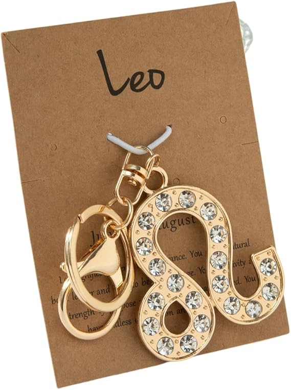 12 Zodiac Sign Keychains with Rhinestones - Gold-Plated Astrology Key Ring for Keys/Bags, Birthday Gift for Women