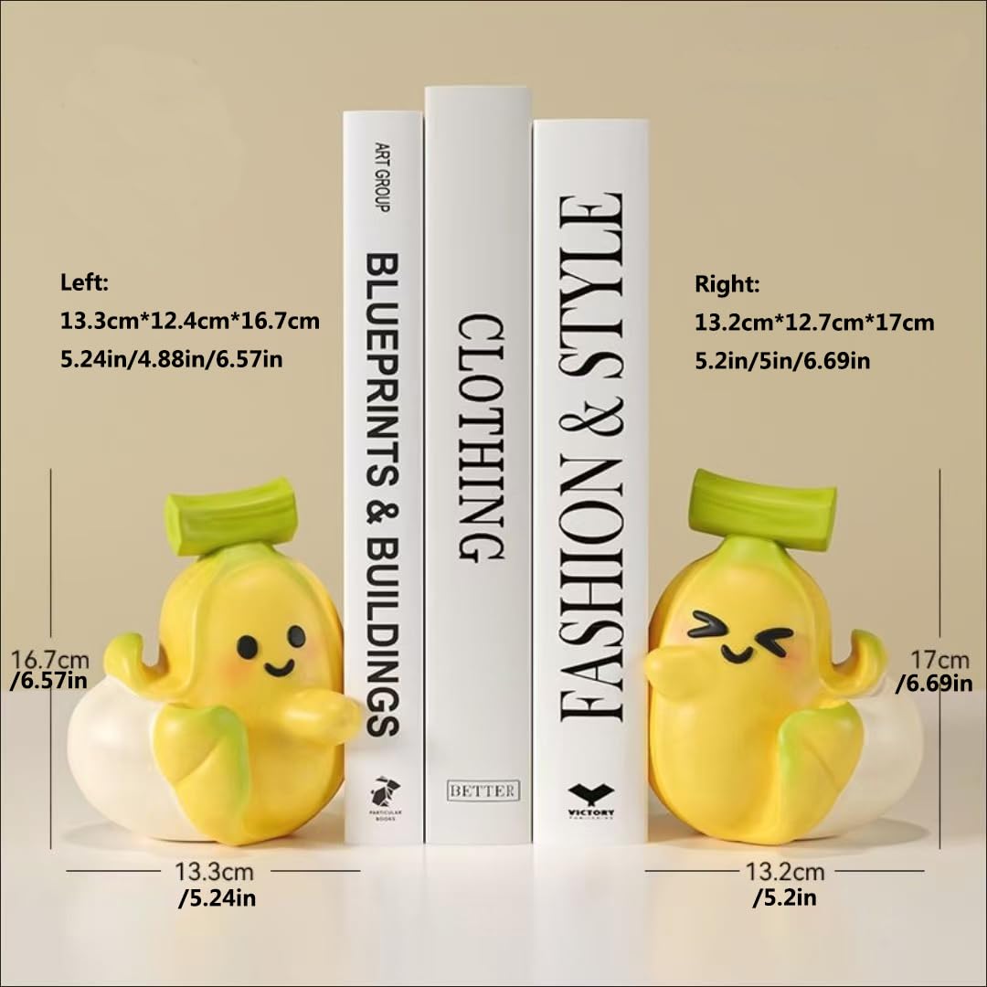 Adorable Hugging Banana Book Ends, Creative Banana Bookends, Resin Office Desk Accessories, Book Ends for Shelves