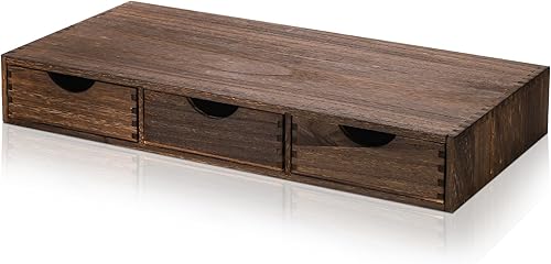 Suzile Organizador de escritorio de madera con cajones, caja de almacenamiento de escritorio vintage, organizador de archivos de madera rústica para