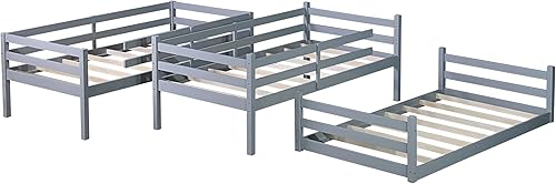 Miniatura 18 de Litera triple de metal, tamaño matrimonial XL sobre individual XL sobre tamaño Queen, elegante base de cama triple con seguridad garantizada para