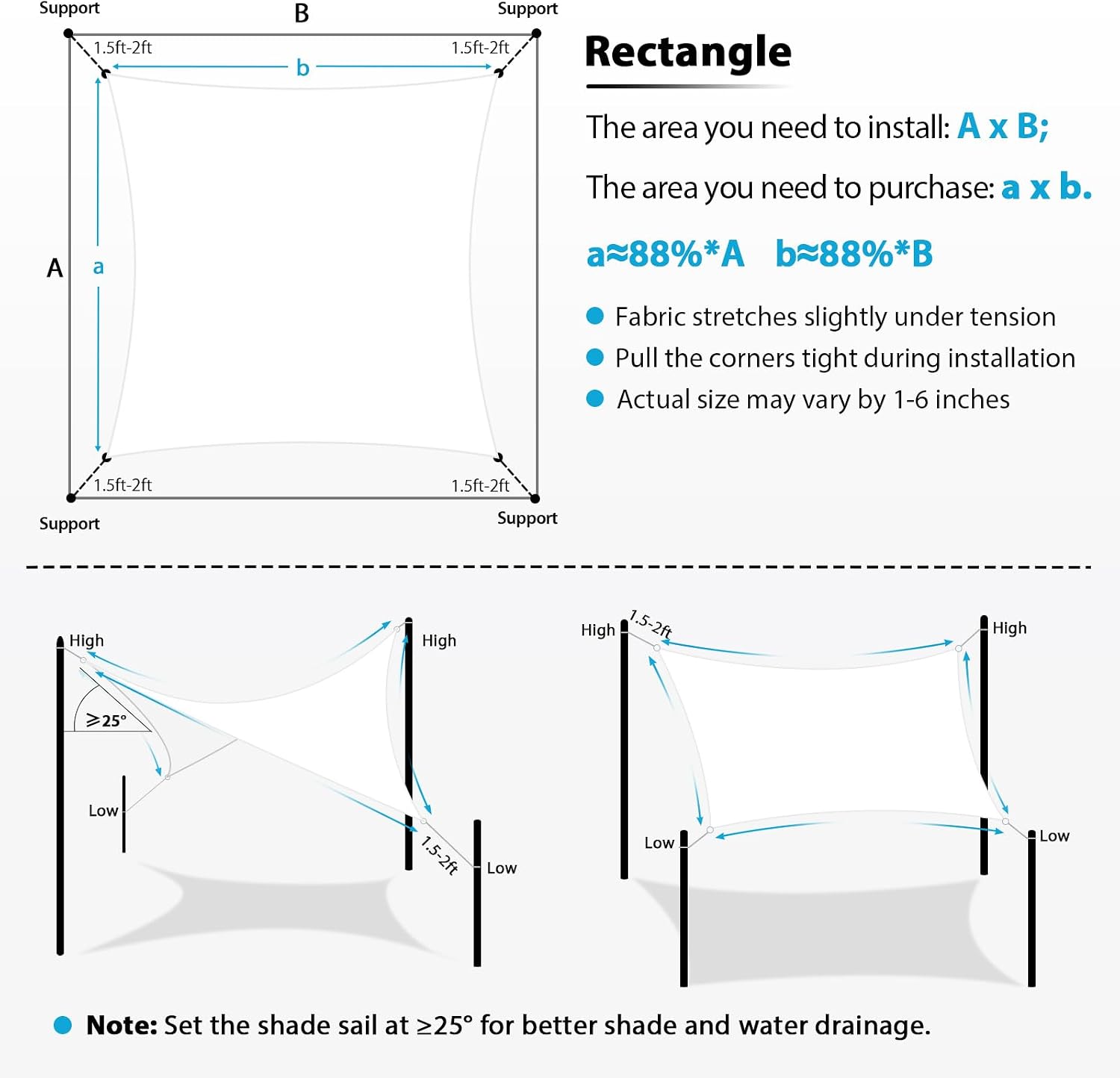 Amagenix Shade Sail 18'X28'Customized Rectangle White UV Block Breathable Sun Shade Canopy for Outdoor Patio Garden Deck Backyard, Customizable