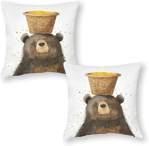 FHPCE Dekorativer Kissenbezug, 2er-Set, 40,6 x 40,6 cm, Korb und Bär, doppelseit