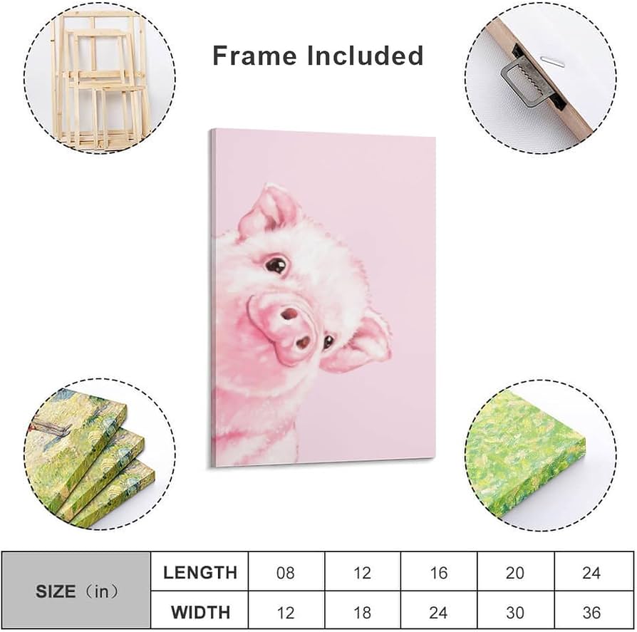 Amazon.co.jp: 絵画 かわいいピンクの豚インテリア 絵画 かわいい