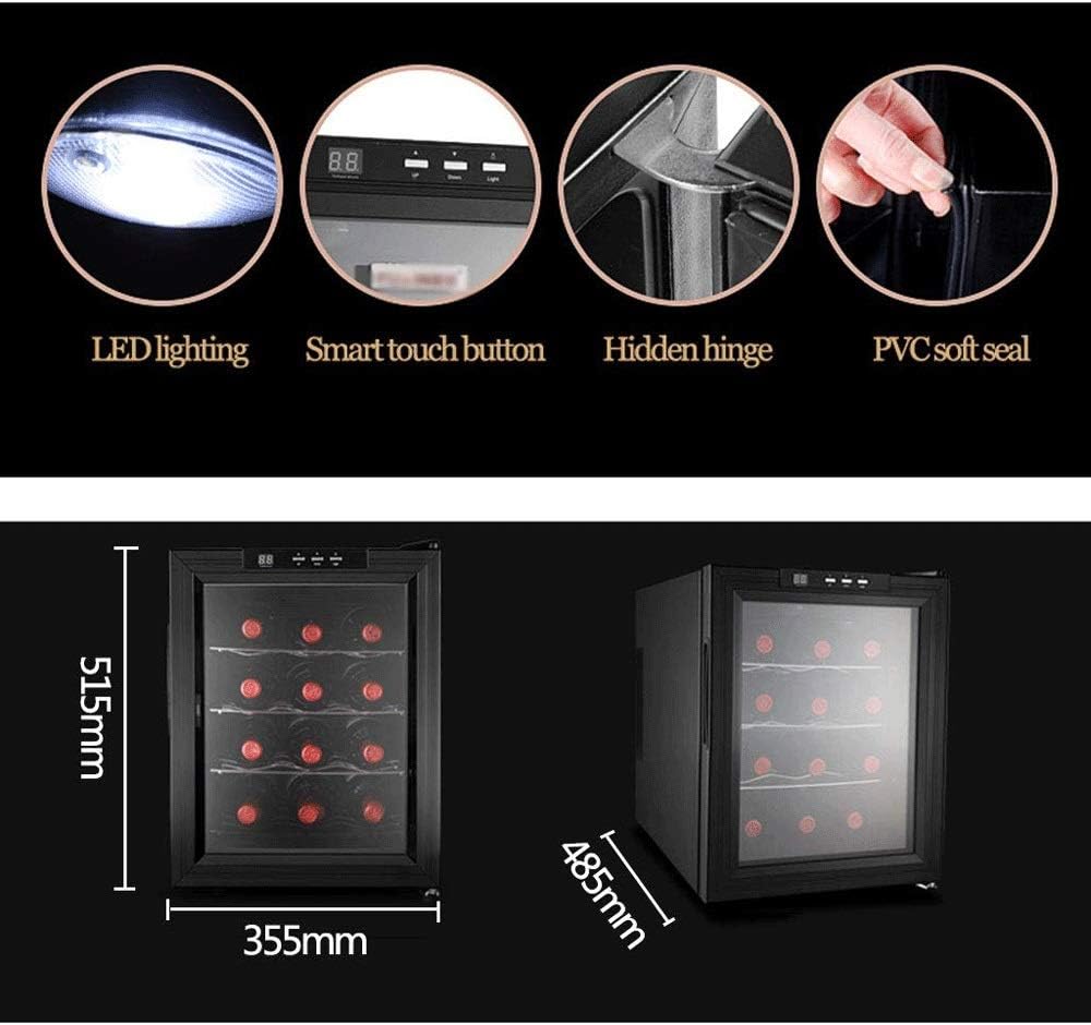 12 Bottle Thermoelectric Red and White Wine Cooler, Mini Thermoelectric Wine Cellar Refrigerator, 10-18 ° C/Double Glass Door/Constant Temperature/Constant Humi