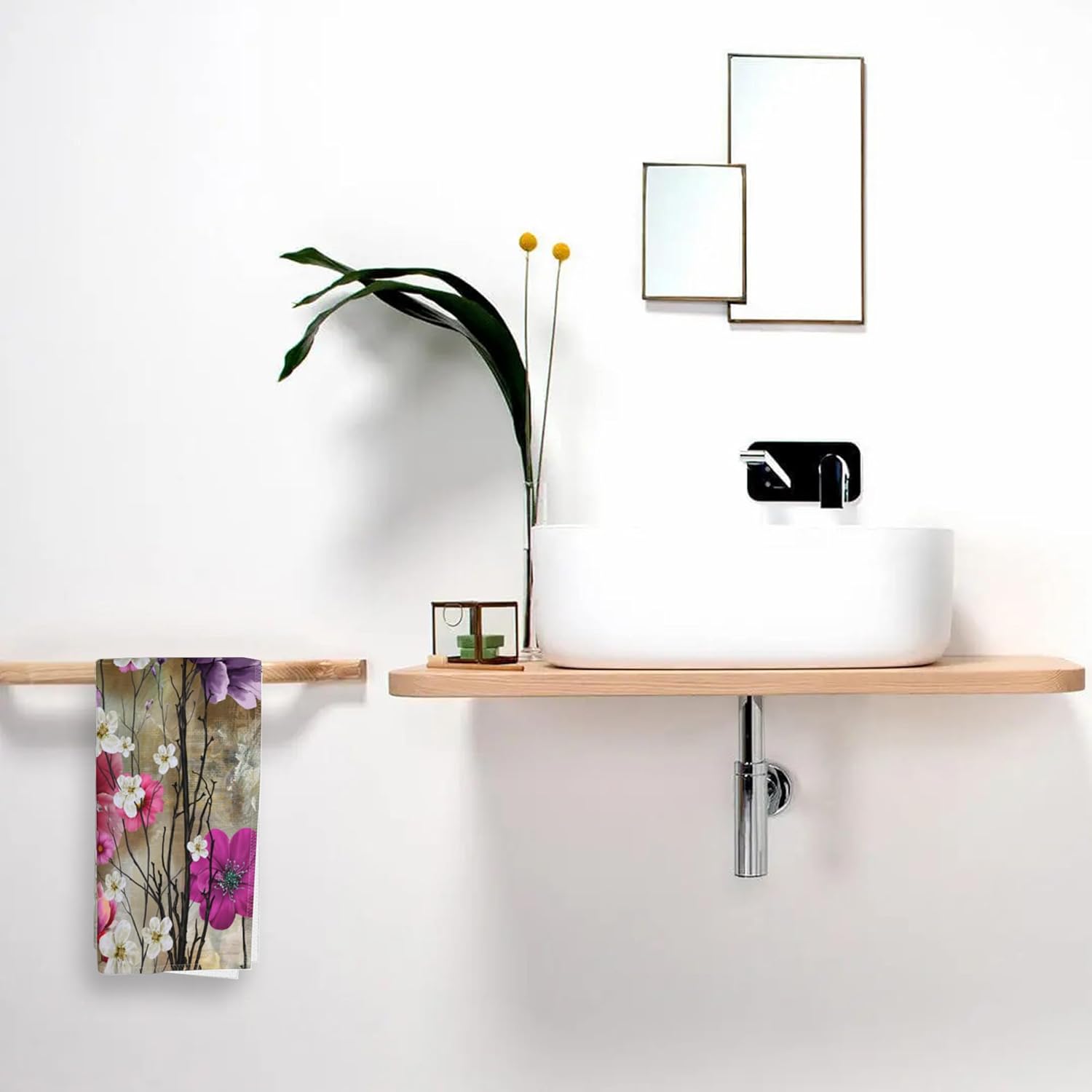 Flowers Bath Hand Towels Set of 2, Retro Multicolor Spring Flowers Decorative Bath Towels Soft Super Absorbent Hand Towels for Bathroom Hotel Gym Home Decor,14"X28" - Image 4