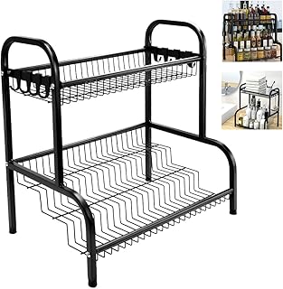 OKUYAN Spice Rack Organiser 2 Tier Spices Organizers Freestanding Jar Holder black metal spice rack bathroom countertop organizer Stepped makeup shelf for kitchen Countertop Organizer bathroom Storage