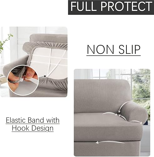 Miniatura 10 de Fundas de sofá elásticas de 2 piezas para sillón con cojines en T, fundas de muebles suaves con 1 funda individual en forma de cojín en T (blanco,