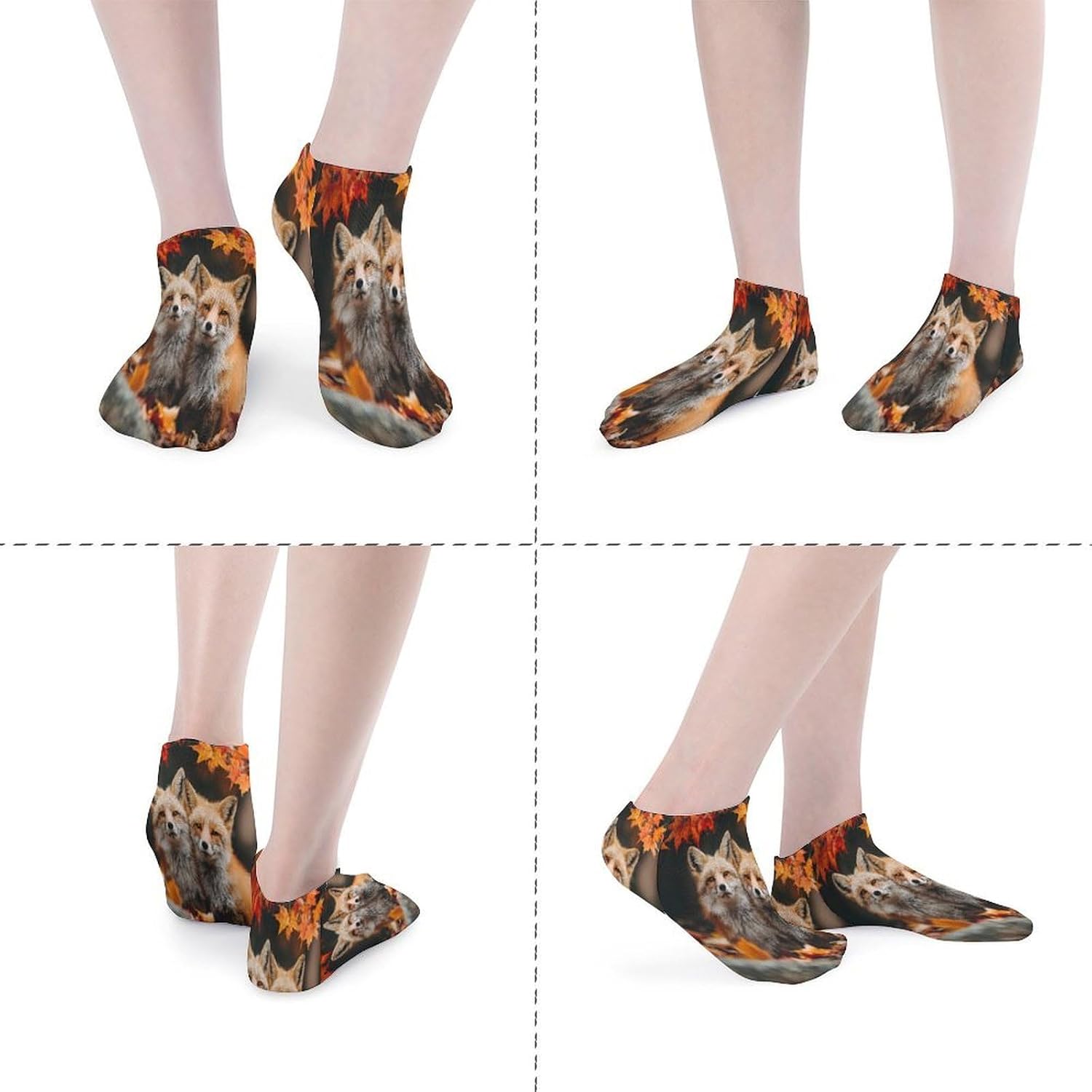 Autumn Maple Leaves Foxes Socks for Men Women 5 Pairs Ankle Socks