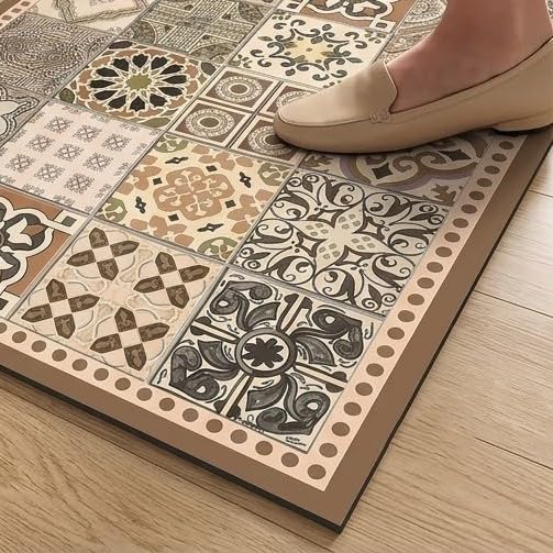Image of HomeCloud Rubber Kitchen Mats for Floor Set of 2 Pcs | Non-Skid, Soft Absorbent Rugs for Kitchen, Laundry, and Hallway | 120x40cm, 40x60cm| 4mm Thickness (Beige Khaki Multi)