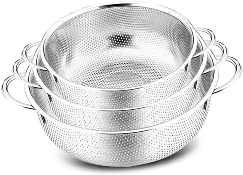 3pcs Stainless Steel Drain Basket for Kitchen Multi-purpose Fruit and Vegetable Sieve Outer Diameter Efficient Water Drainage for Home Cooking and Meal Prep