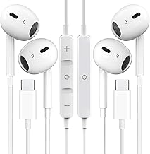 Paquete de 2 auriculares USB C para iPhone 16/15 con micrófono y control de volumen HiFi estéreo tipo C para Galaxy S23/S22/S21/S20/Ultra Note 10/20, para Pixel 7/6/6a/5/4, para OnePlus 9 8