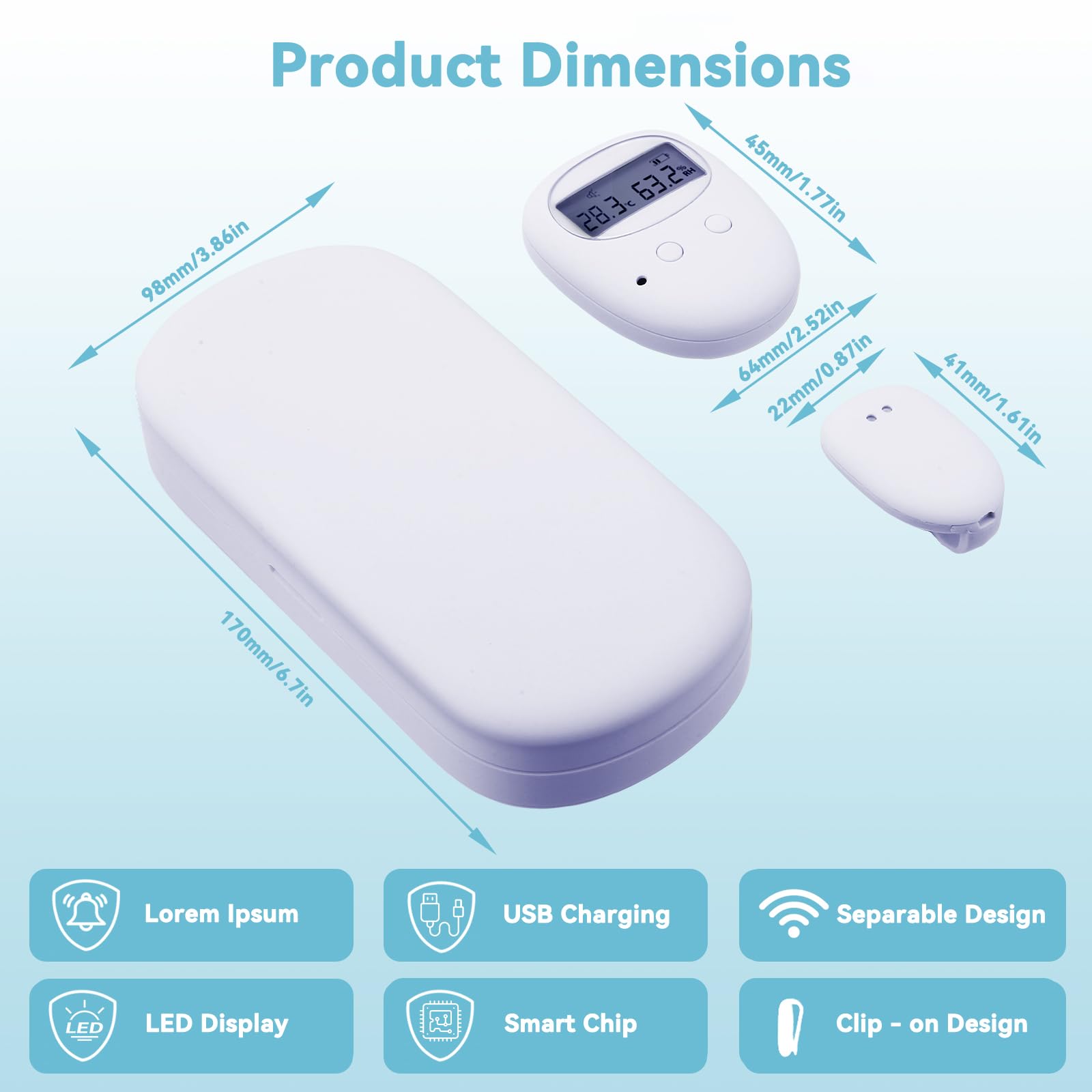 Wireless Allarme per Enuresi Notturna per Bambini, Allarme Pipì con Display per Temperatura e umidità, 3 modalità di Allarme, Ricaricabile USB, Alta Sensibilità, Cura dei Bambini e degli Anziani
