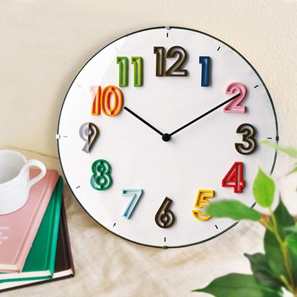 Wall Clock Modern Minimalist Children's Room Color Home Wall Clock Digital Living Room Bedroom Silent Quartz Clock 12 Inches