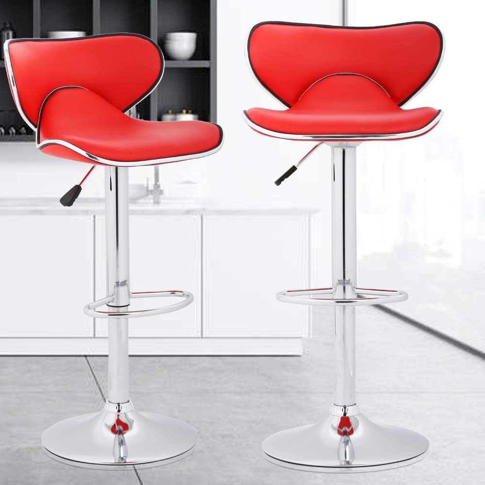 Dkeli Bar Stools Counter Stools Height Adjustable Swivel Stool with Back Durable PU Leather Modern Tall Dining Chair Barstools for Kitchen Island Living Room Pub Coffee, Red