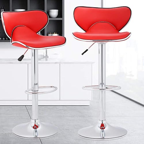 Miniatura 8 de Taburetes de bar, taburetes de mostrador, taburete giratorio de altura ajustable con respaldo de piel sintética duradera, silla de comedor alta