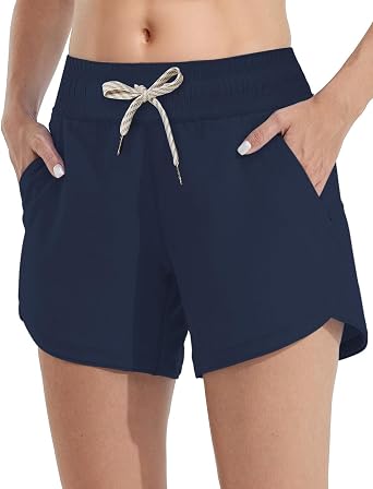 Ecosunny Women's Swim Board Shorts Quick Dry High Waisted Bathing Suit Bottoms Swimsuit Boy Beach Shorts with Liner Pockets