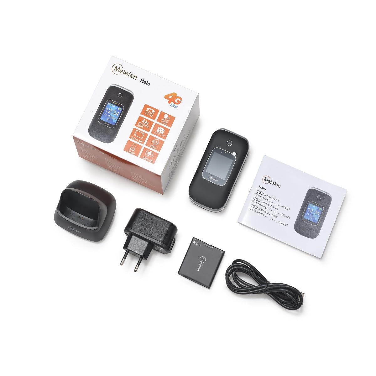 4G Seniorenhandy Klapphandy ohne Vertrag, Großtasten Handy für Senioren mit SOS Notruffunktion, Einfach zu bedienen, 2,4+1,44 Zoll Dual Display, Ladestation, FM Radio