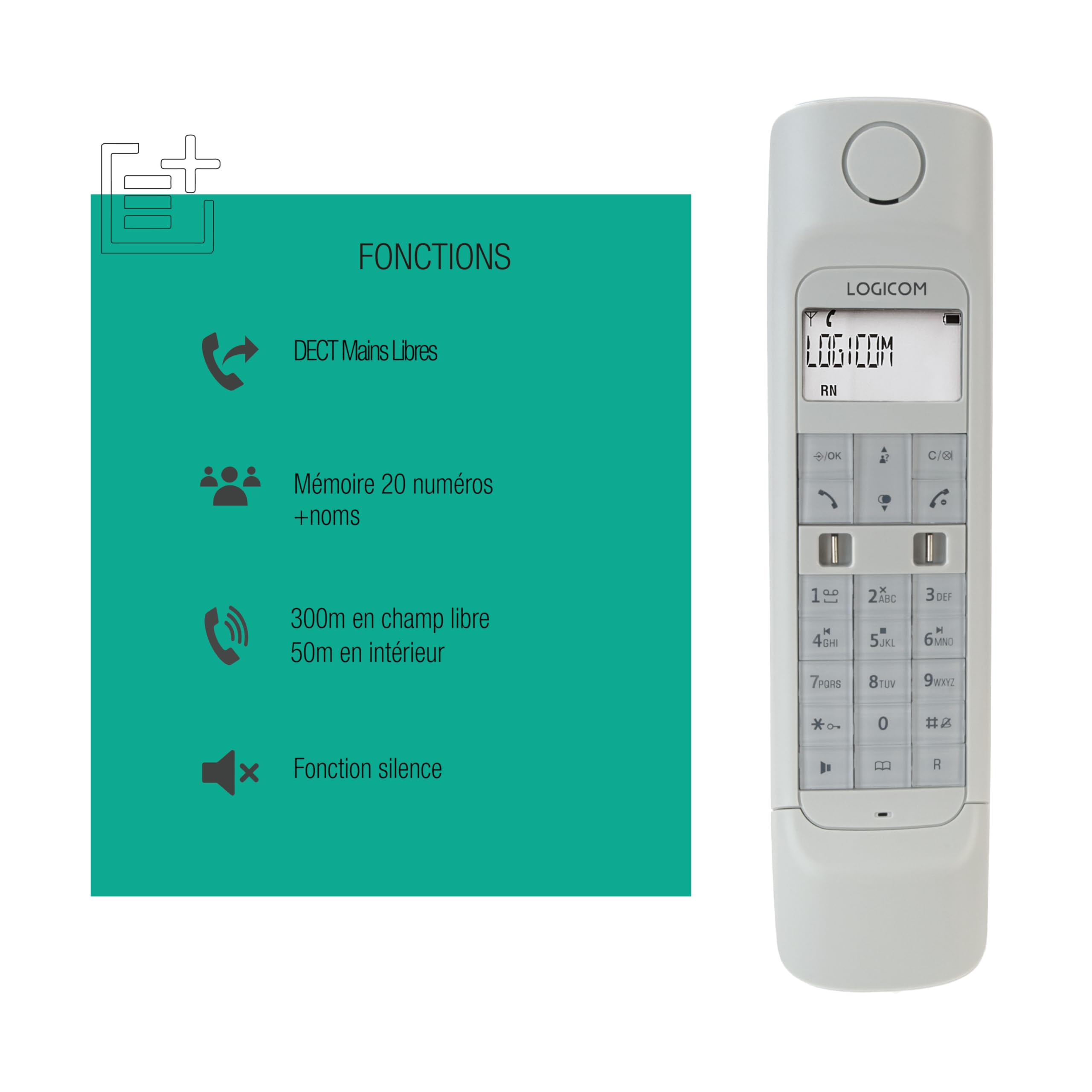 Logicom - Retro 2 DECT – Schnurloses Telefon mit Anrufbeantworter – Weiß