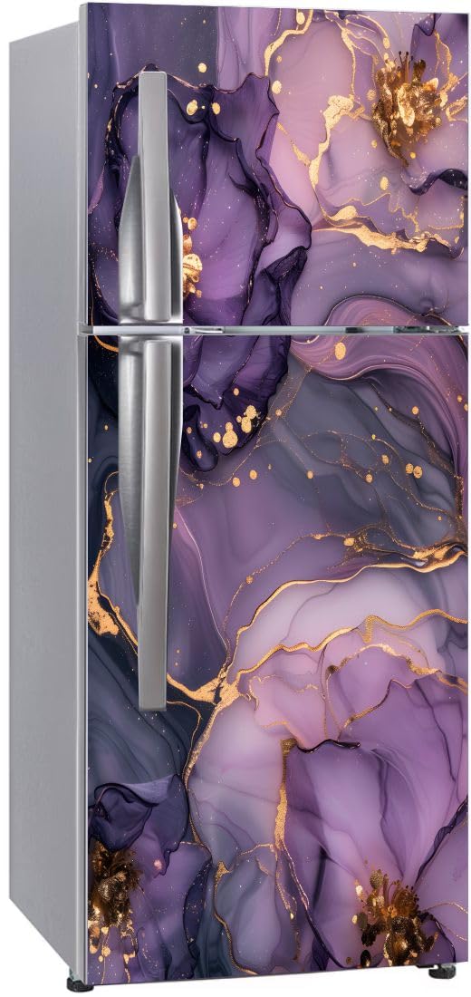 OSM Double Door Fridge Wallpaper Sticker, HD Vinyl Print, 3D Floral & Abstract Design, Self Adhesive Peel & Stick, Waterproof, Easy to Install (24x63 Inch) (Maroon & Gold Marble)-image-4