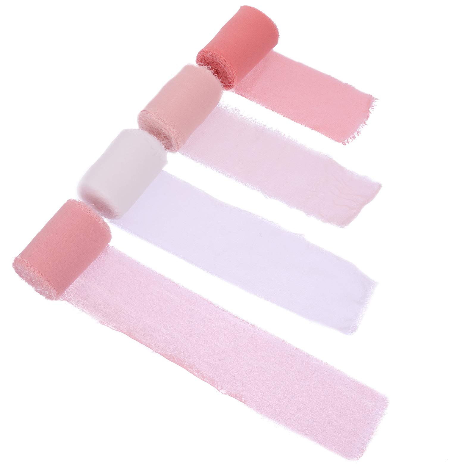 4 Rolls Frayed Edges Ribbon for Wedding Invitations Bouquets Gift Wrapping Decor, Brand and New