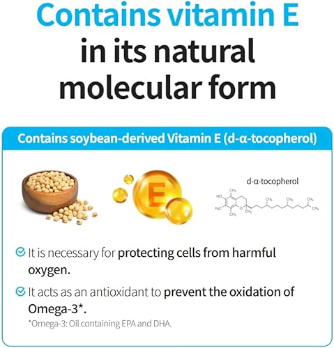 Miniatura 4 de A.t.o.m.y Alaska E-Omega 3 Aceite de pescado (180 cápsulas blandas)  EPA y DHA de alta pureza de 700 mg + vitamina E natural