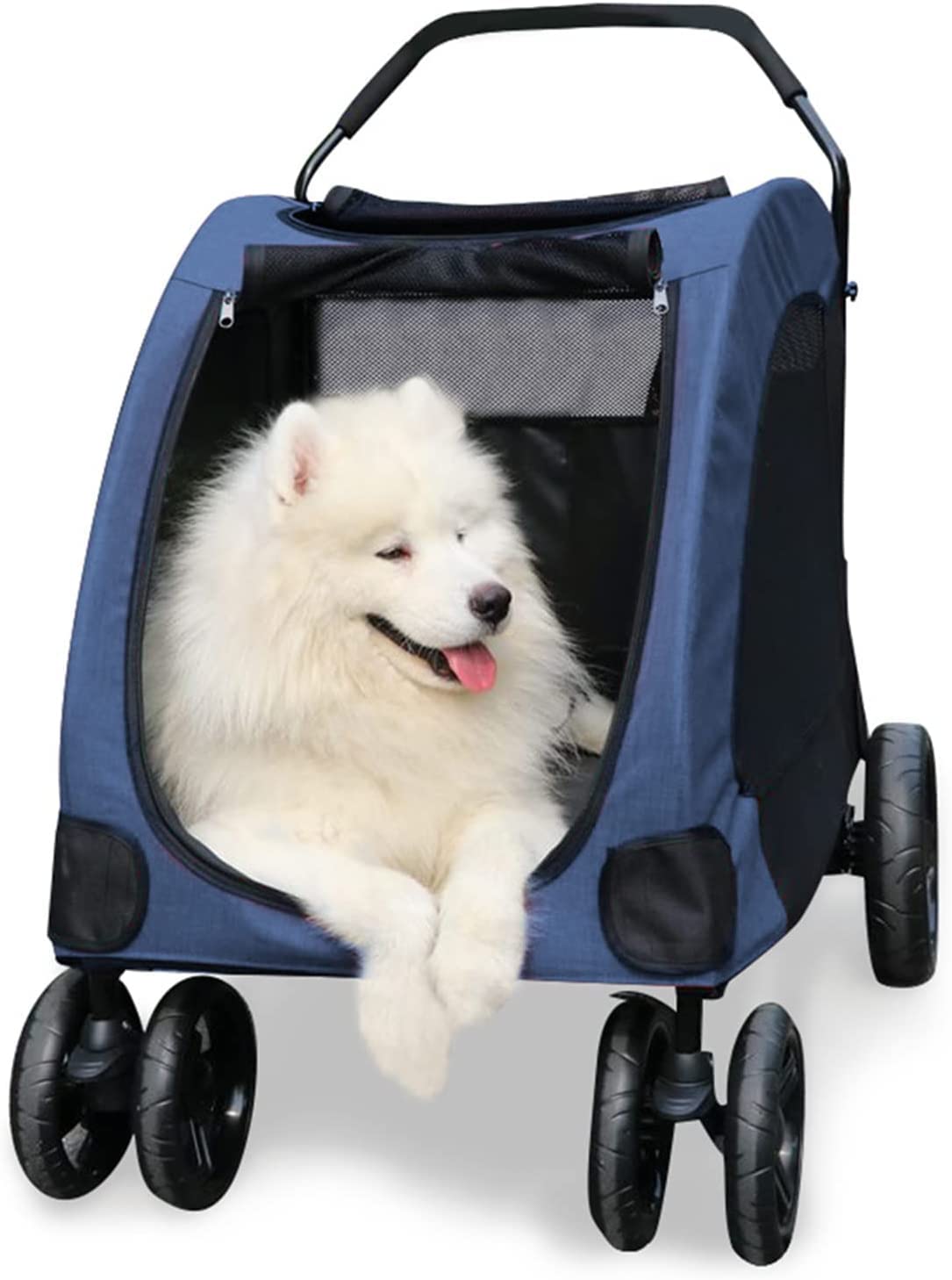 Cochecito para perros grande Cochecito para mascotas plegable para perros múltiples, medianos y grandes, con ruedas delanteras giratorias, frenos traseros, carrito portátil para cachorros y gato
