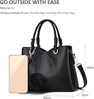 Vista 5 de NICOLE & DORIS Bolso de mano para mujer, bolso de hombro de moda con asa superior, bolsos elegantes con pompón